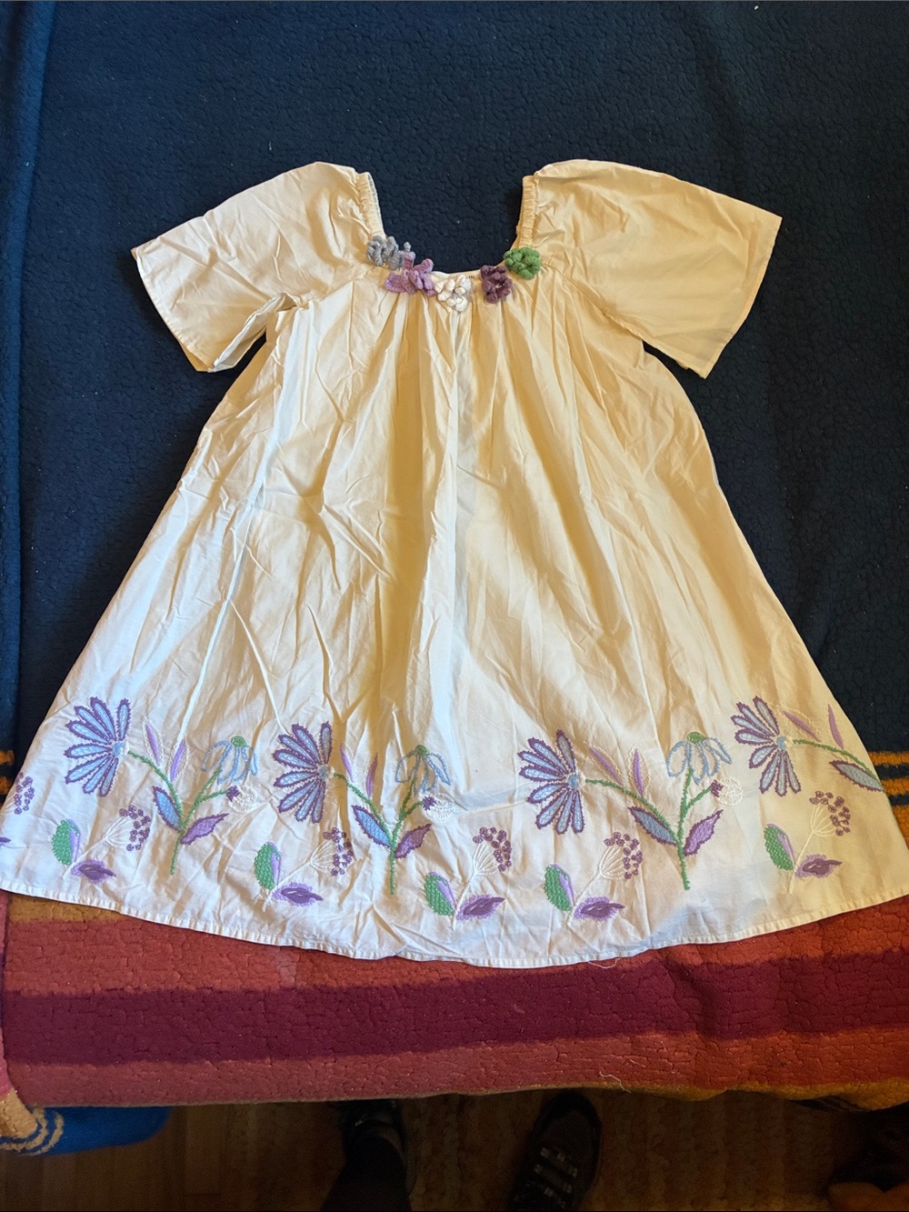 Zara Cream Dress with Purple & Green Floral Embroidery